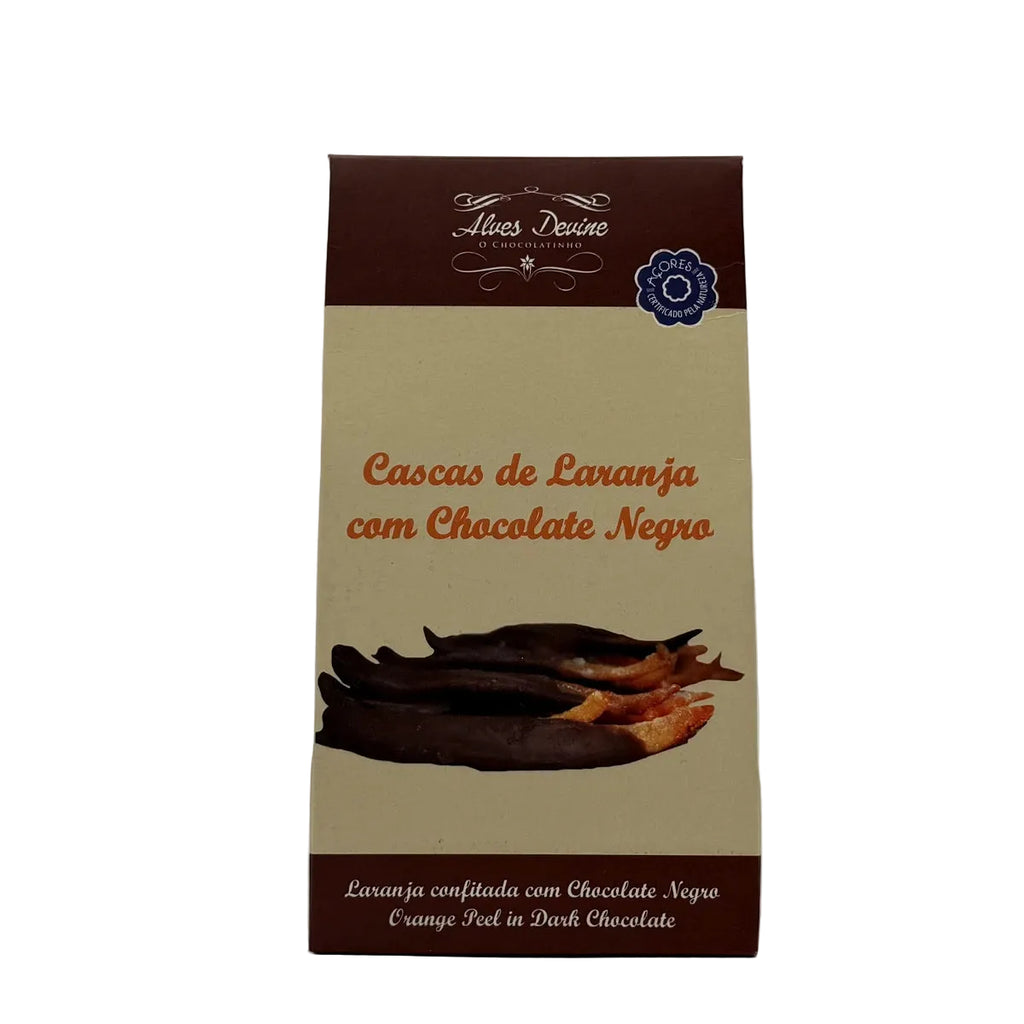 Cascas de laranja com chocolate negro 150g O Chocolatinho produzidas nos Açores