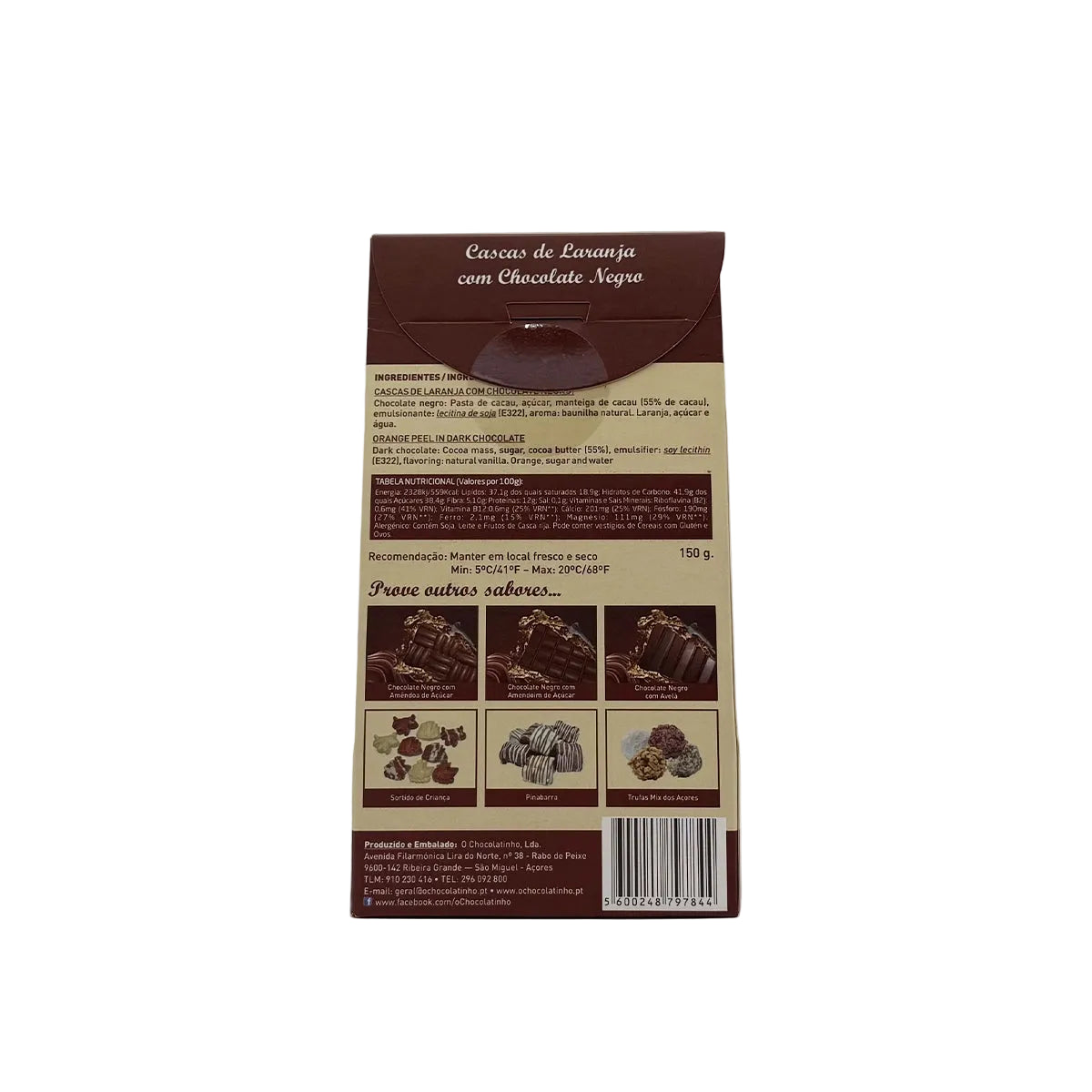 Cascas de laranja com chocolate negro 150g O Chocolatinho produzidas nos Açores