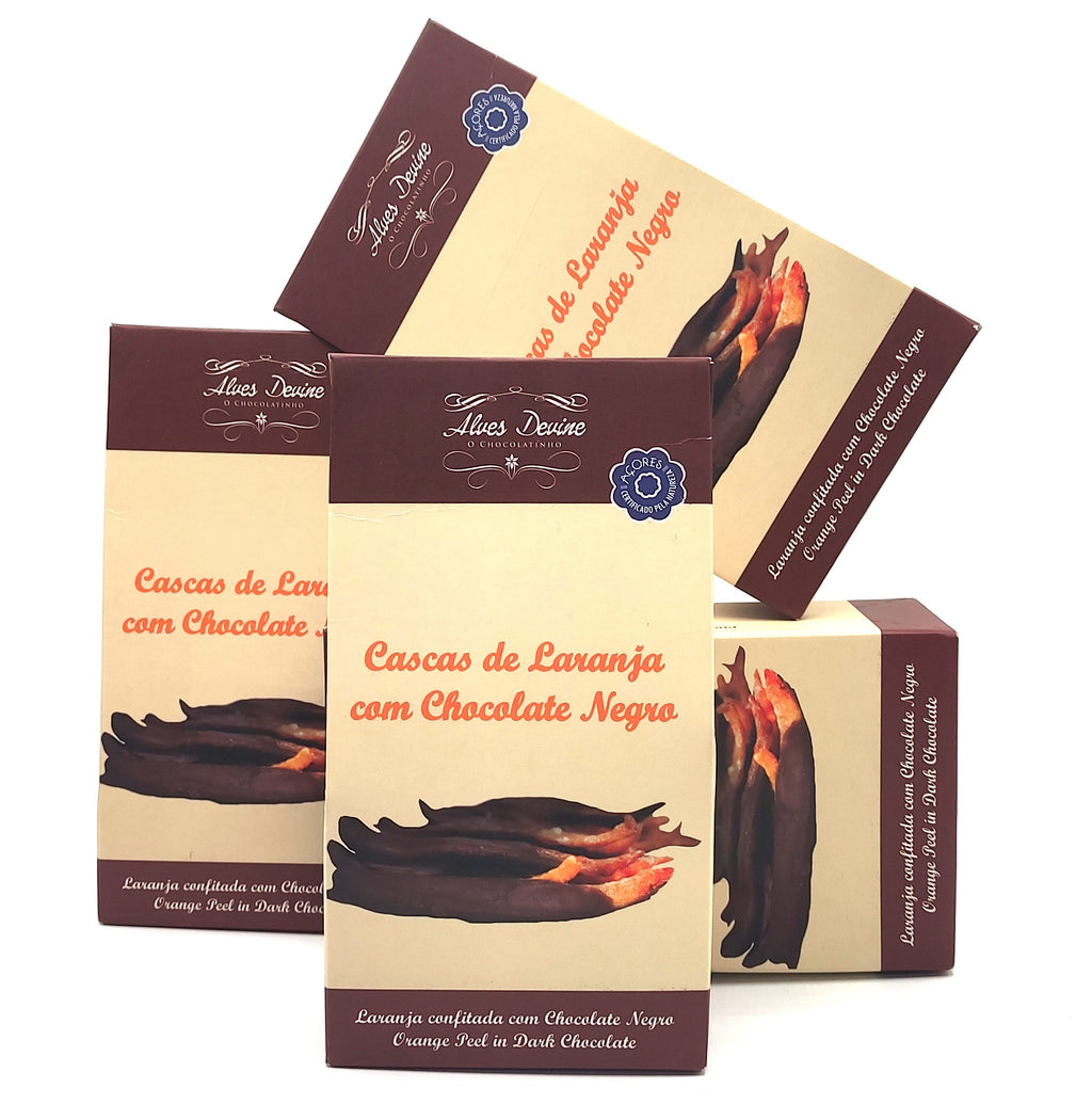 Cascas de laranja com chocolate negro 150g O Chocolatinho produzidas nos Açores