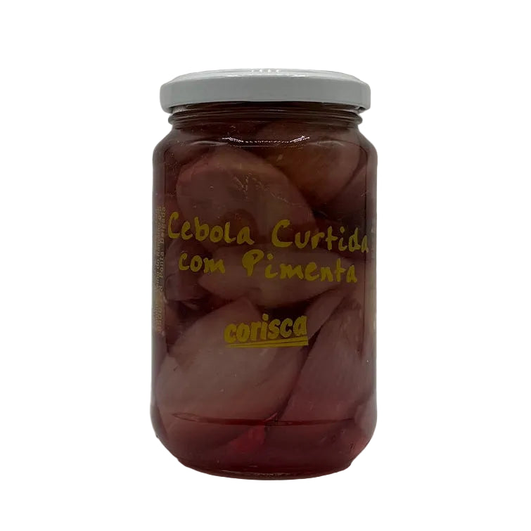 Cebola curtida com pimenta da terra Corisca 450g produzida em São Miguel Açores