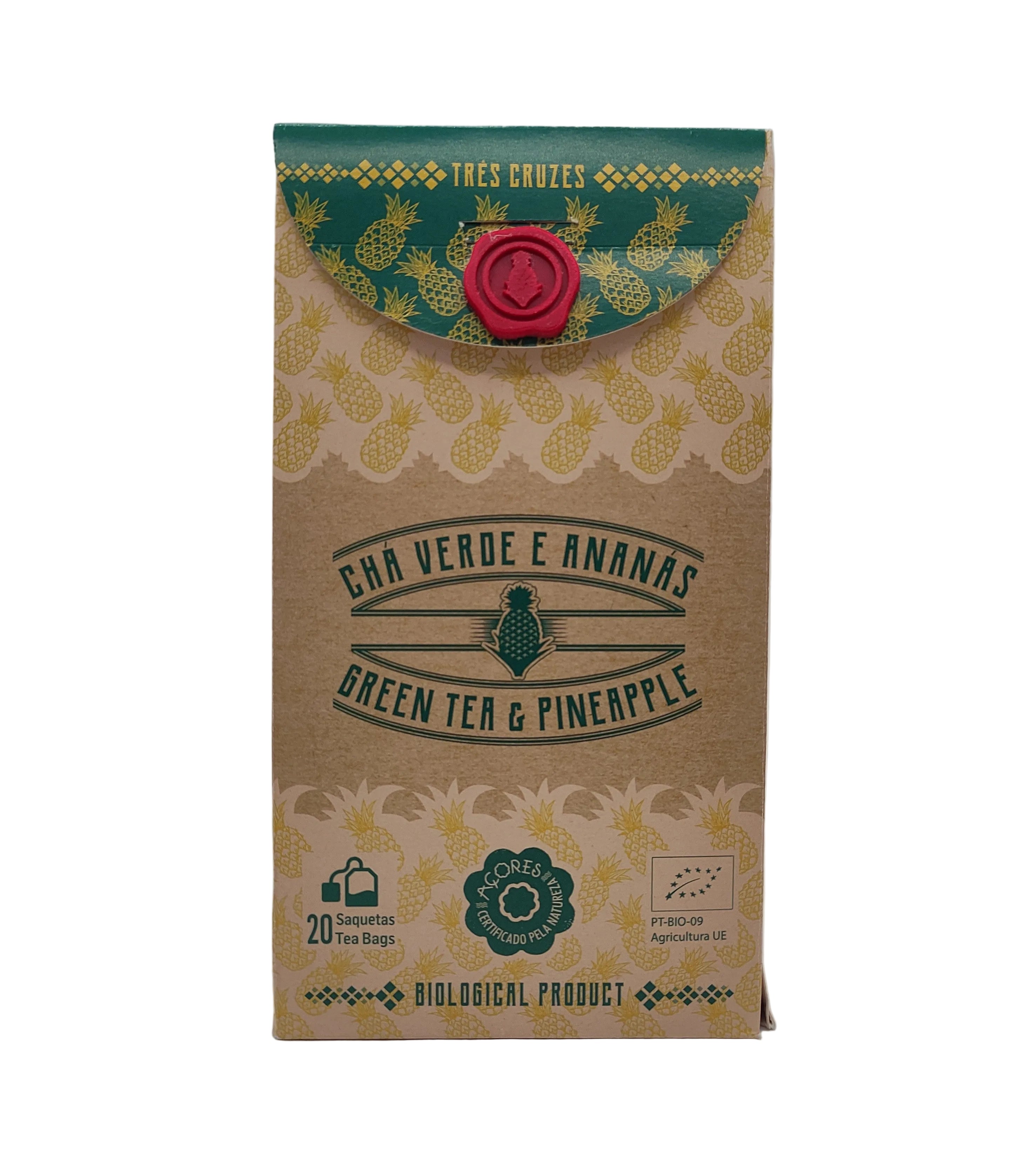 Chá verde e ananás em 20 saquetas Quinta das Três Cruzes produzido nos Açores