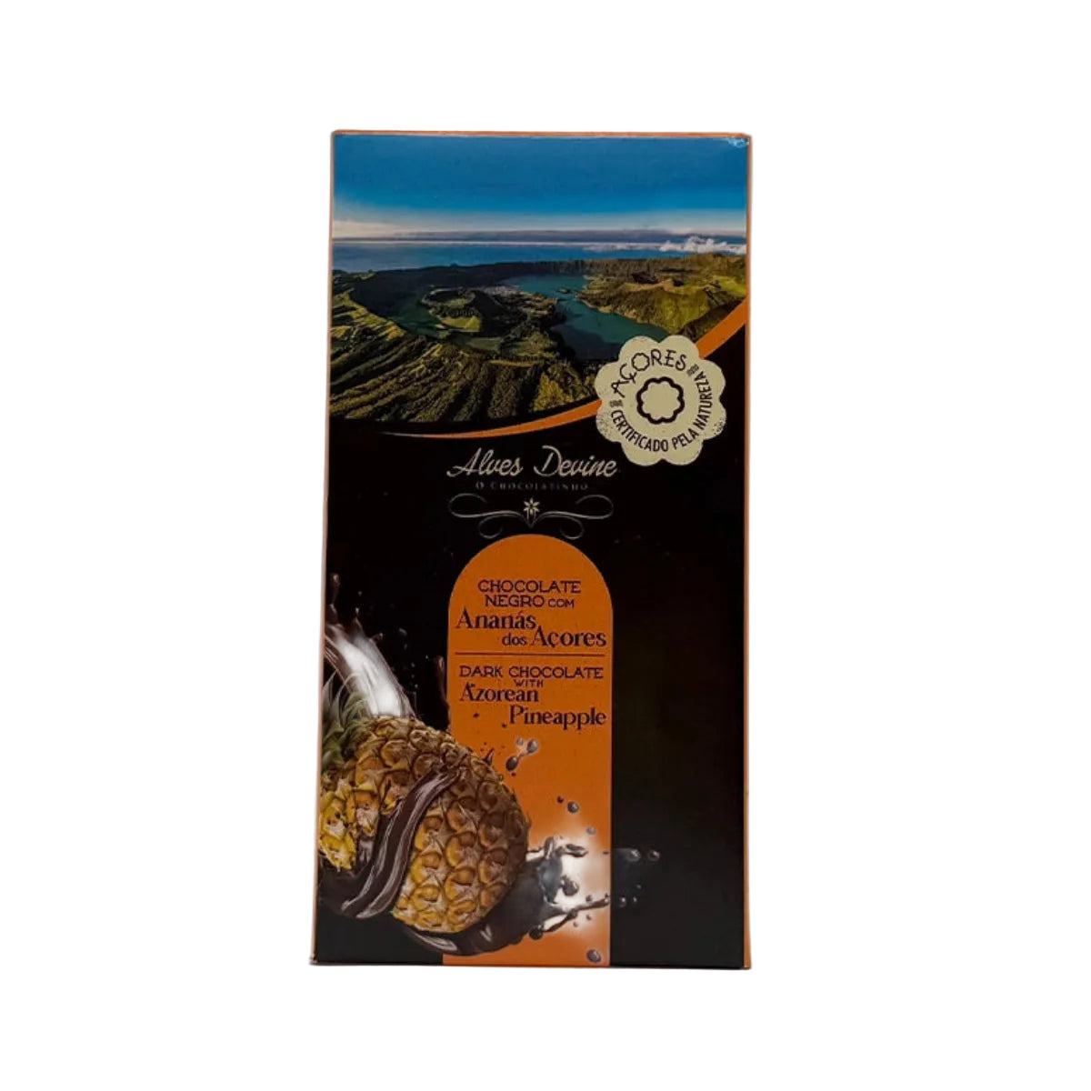 Chocolate negro com ananás 80g produzido nos Açores