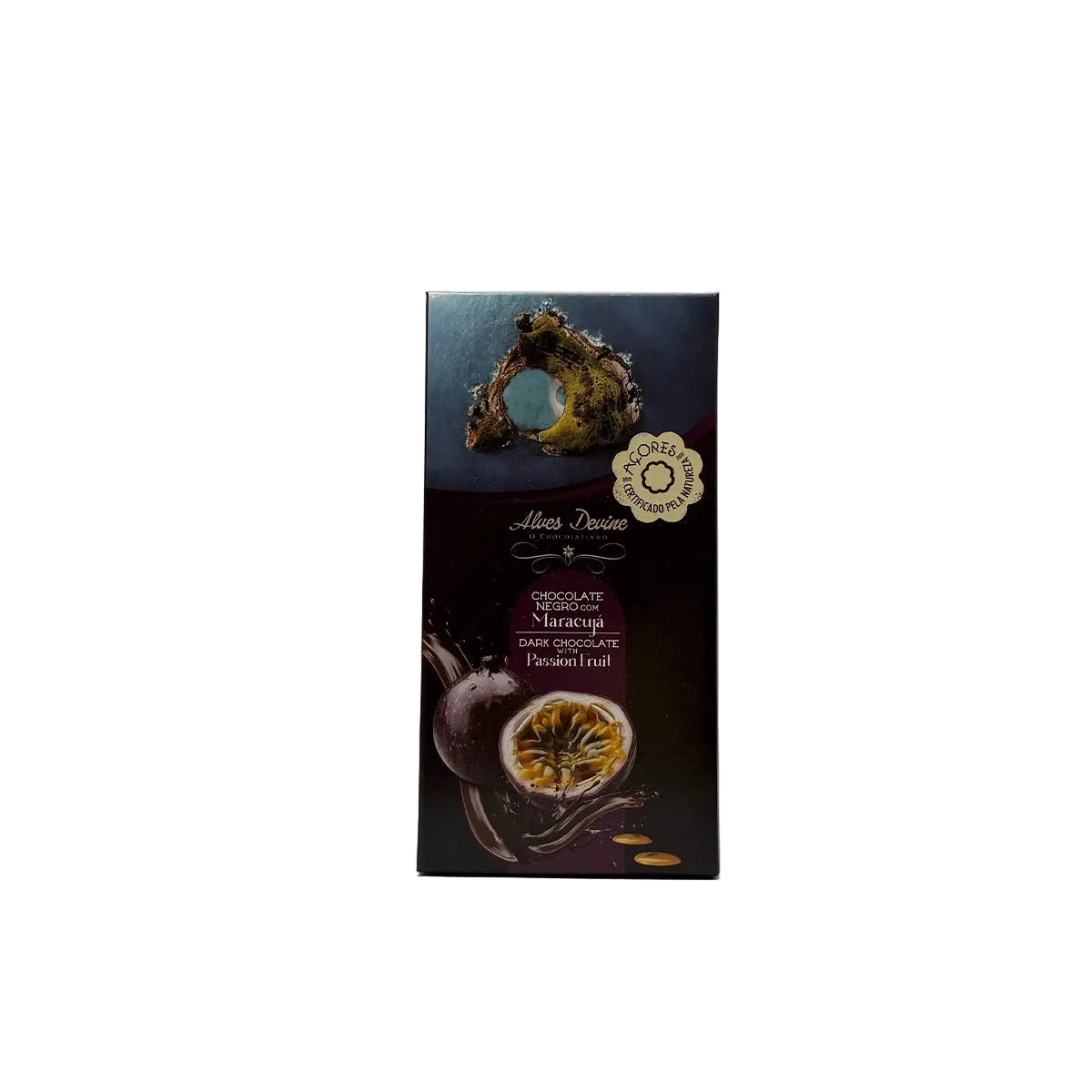 Chocolate negro com maracujá 80g O Chocolatinho produzido nos Açores