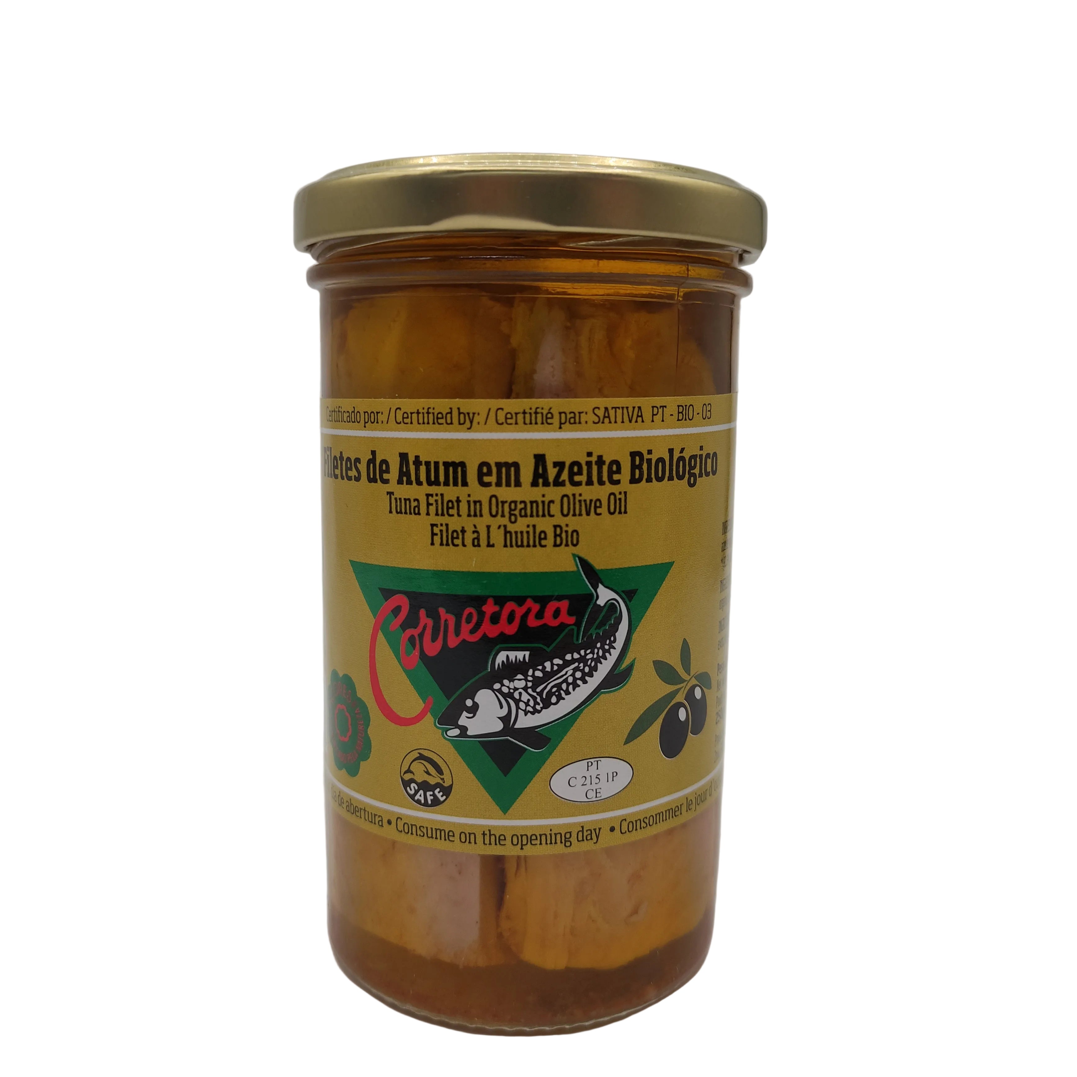 Filete de atum em azeite biológico Conserva Corretora 250g produzido nos Açores