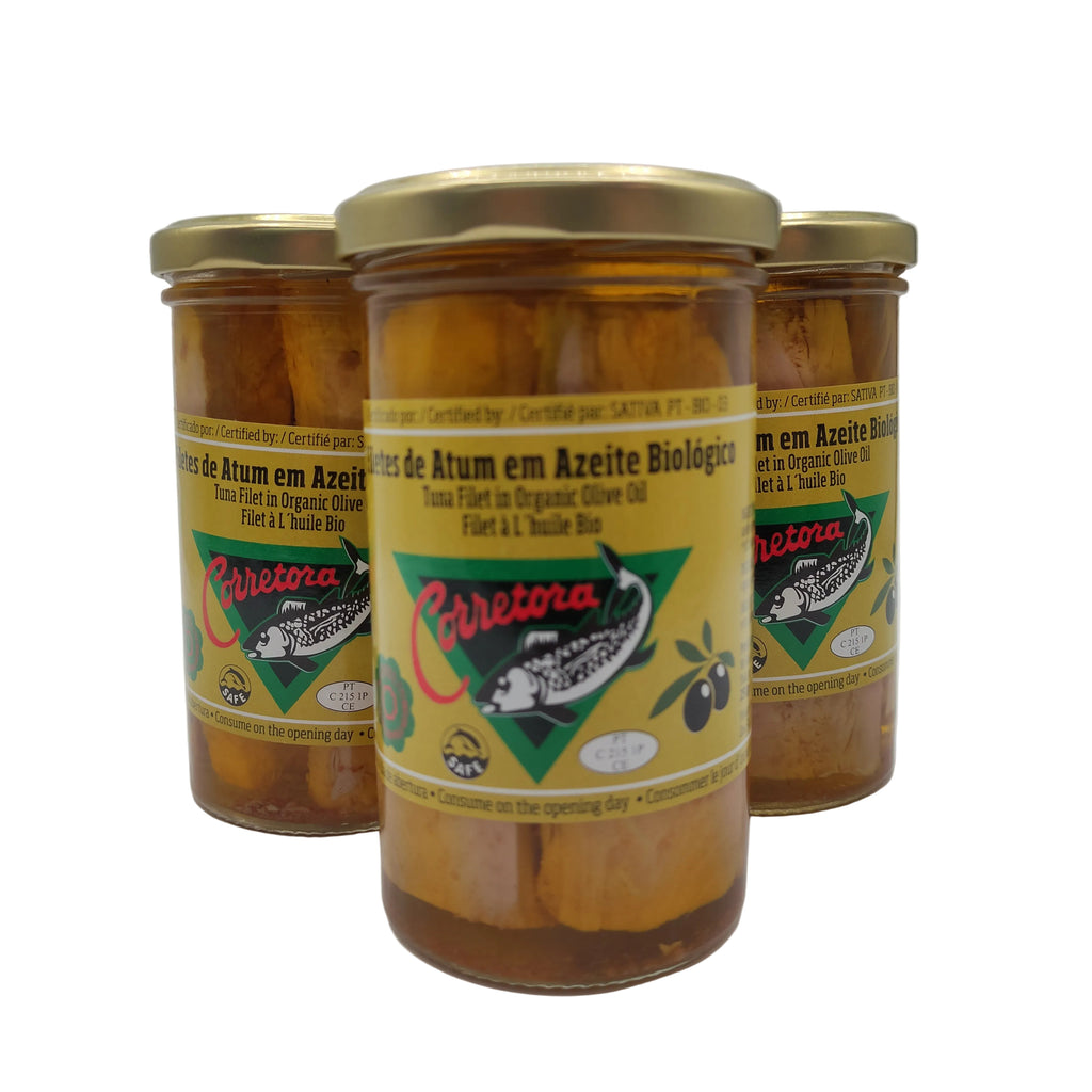 Filete de atum em azeite biológico Conserva Corretora 250g produzido nos Açores