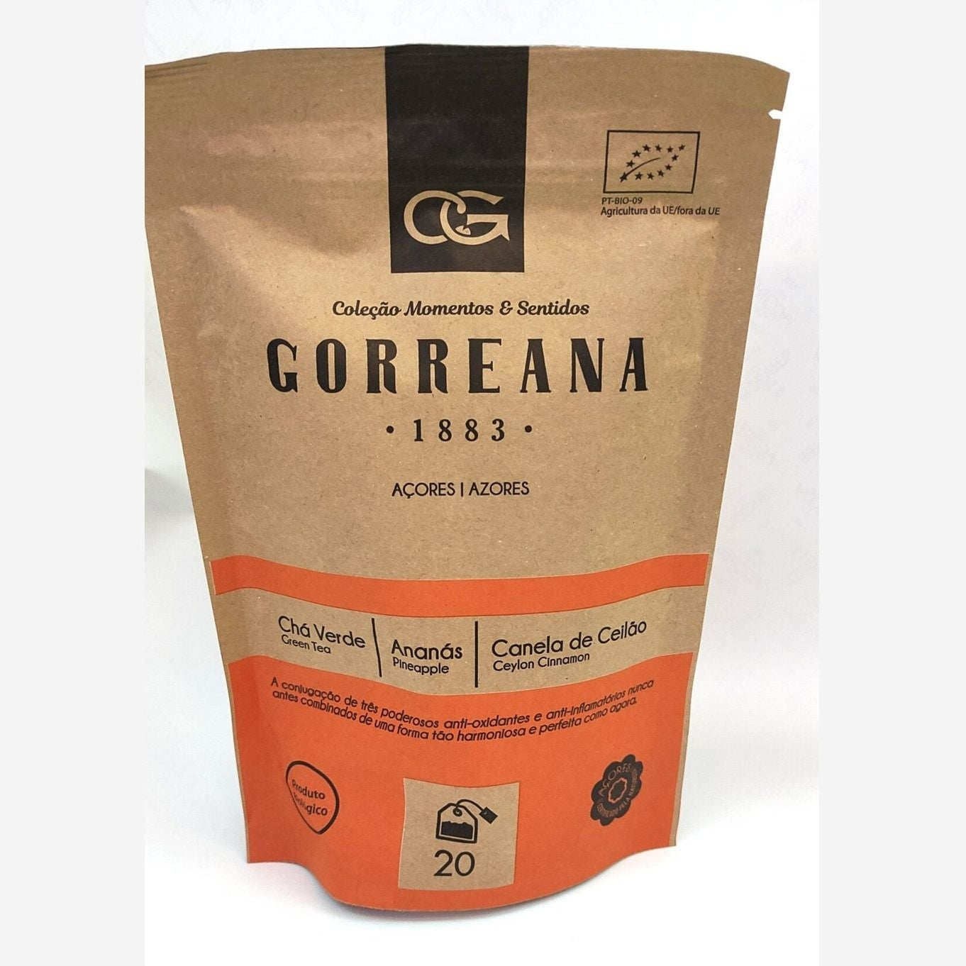 Chá Verde Com Ananás e Canela Ceilão 40g - 2g X 20 Saquetas Gorreana 20 saquetas - Açores