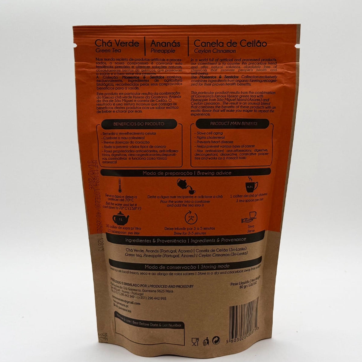 Chá Verde Com Ananás e Canela Ceilão 40g - 2g X 20 Saquetas Gorreana 20 saquetas - Açores