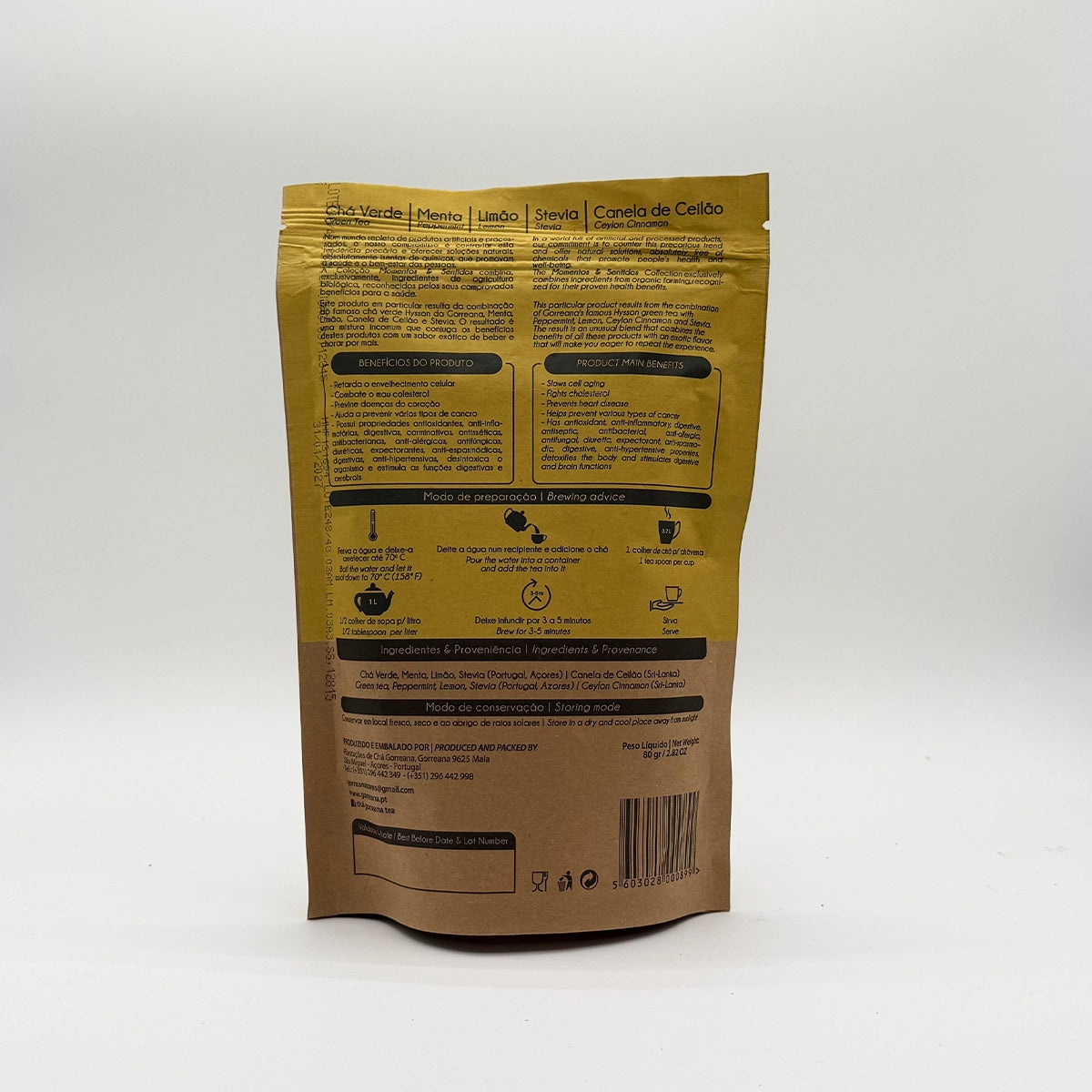 Chá Verde com Menta, Limão, Stevia, Canela de Ceilão - Gorreana em Folha - Açores