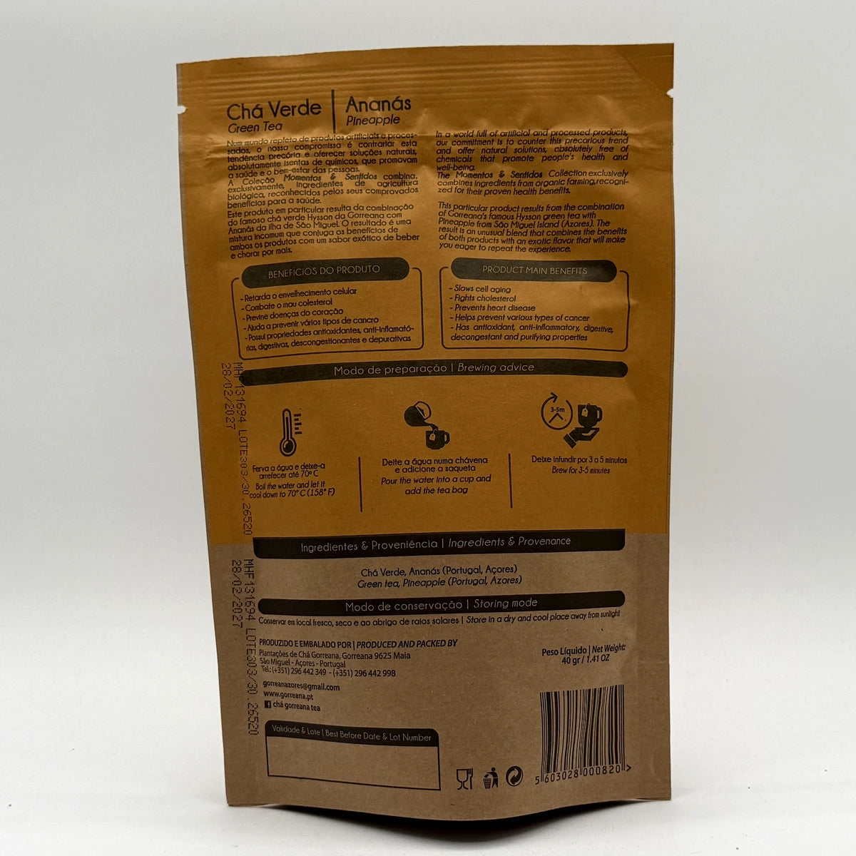 Chá Verde com Ananás 40g - 2g X 20 Saquetas Gorreana - Açores