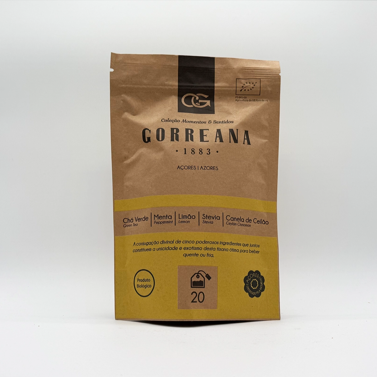 Chá Verde com Menta, Limão, Stevia e Canela de Ceilão 40g - 2g X 20 Saquetas Gorreana - 20 saquetas - Açores
