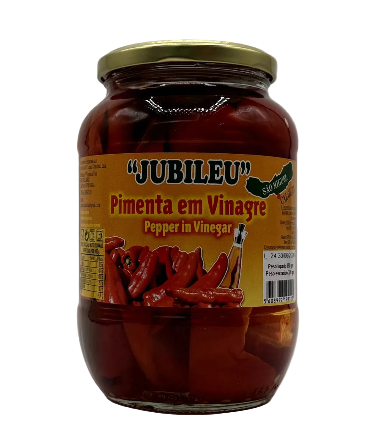 Pimenta da Terra inteira com vinagre Jubileu 850g produzida em São Miguel Açores