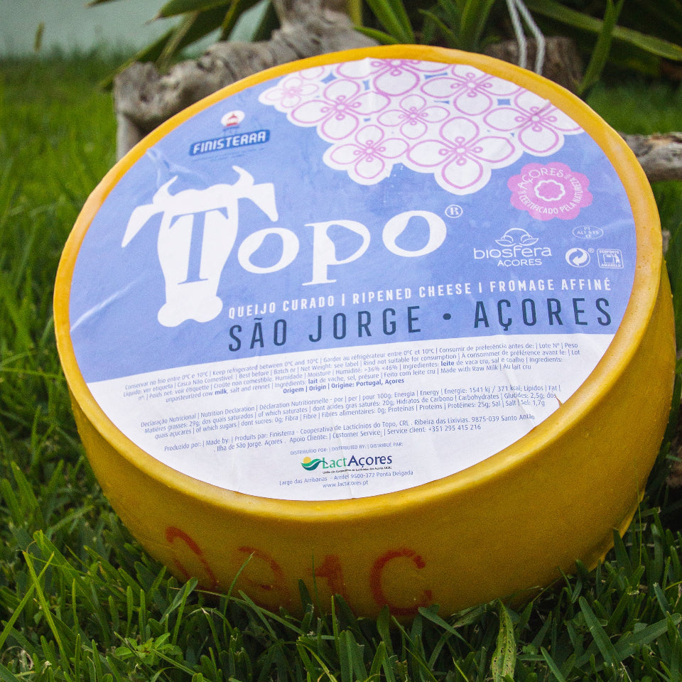 Queijo São Jorge cortado em loja queijo DOP tradicional dos Açores
