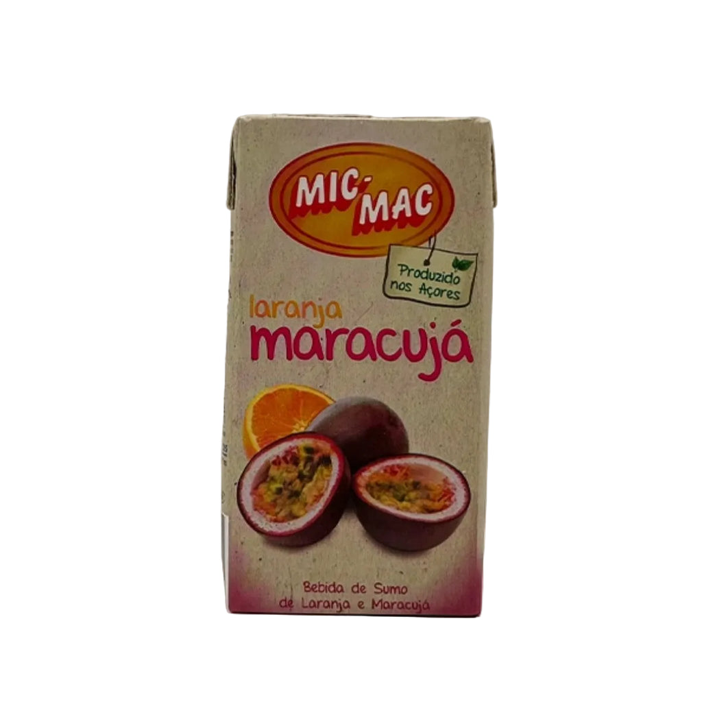 Sumo Mic-Mac de maracujá produzido em São Miguel Açores